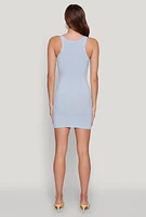 Womens Ribbed Knit Tank Mini Dress, Blue,