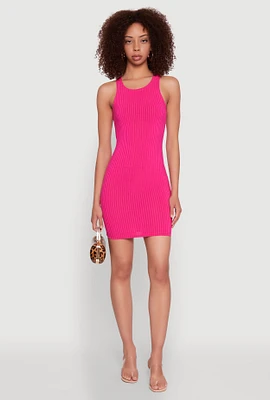Womens Ribbed Knit Tank Mini Dress, Pink, Size M
