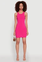 Womens Ribbed Knit Tank Mini Dress, Pink, Size M