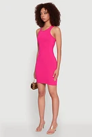 Womens Ribbed Knit Tank Mini Dress, Pink, Size M