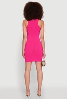 Womens Ribbed Knit Tank Mini Dress, Pink, Size M