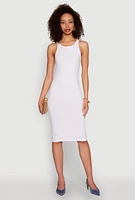 Womens Ribbed Knit Midi Tank Dress, White, Size XL