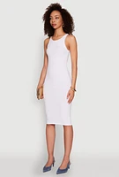 Womens Ribbed Knit Midi Tank Dress, White, Size XL