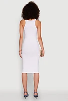 Womens Ribbed Knit Midi Tank Dress, White, Size XL