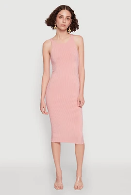 Womens Ribbed Knit Midi Tank Dress, Pink,