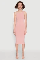 Womens Ribbed Knit Midi Tank Dress, Pink,