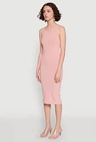 Womens Ribbed Knit Midi Tank Dress, Pink,