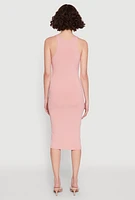 Womens Ribbed Knit Midi Tank Dress, Pink,