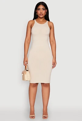 Womens Ribbed Knit Midi Tank Dress,