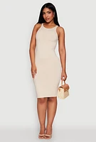 Womens Ribbed Knit Midi Tank Dress,