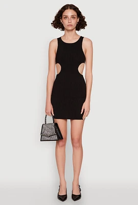 Womens Ribbed Knit Cut Out Side Mini Dress,