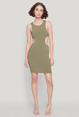 Womens Ribbed Knit Cut Out Side Mini Dress,