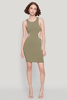 Womens Ribbed Knit Cut Out Side Mini Dress,