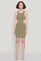 Womens Ribbed Knit Cut Out Side Mini Dress,