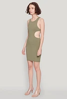 Womens Ribbed Knit Cut Out Side Mini Dress,