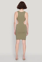 Womens Ribbed Knit Cut Out Side Mini Dress,