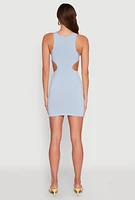 Womens Ribbed Knit Cut Out Side Mini Dress, Blue, Size S
