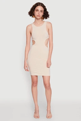 Womens Ribbed Knit Cut Out Side Mini Dress,