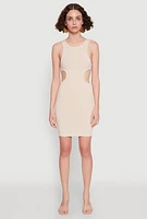 Womens Ribbed Knit Cut Out Side Mini Dress,