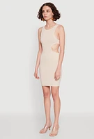 Womens Ribbed Knit Cut Out Side Mini Dress,