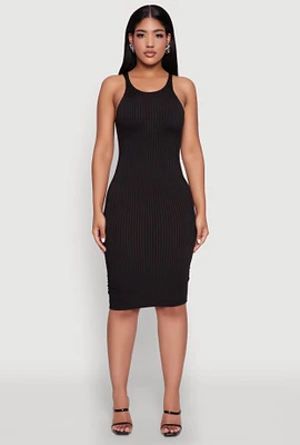 Womens Rib Knit Tank Midi Dress, Black,