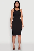Womens Rib Knit Tank Midi Dress, Black,
