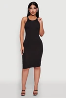 Womens Rib Knit Tank Midi Dress, Black,
