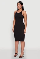 Womens Rib Knit Tank Midi Dress, Black,