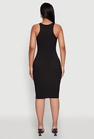 Womens Rib Knit Tank Midi Dress, Black,