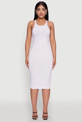 Womens Rib Knit Tank Midi Dress, White, Size M