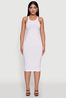 Womens Rib Knit Tank Midi Dress, White, Size M