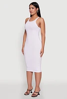 Womens Rib Knit Tank Midi Dress, White, Size M