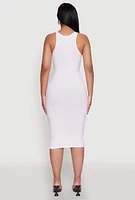 Womens Rib Knit Tank Midi Dress, White, Size M