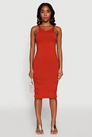 Womens Rib Knit Tank Midi Dress, Orange, Size M