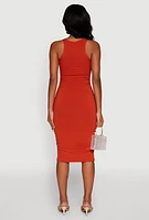 Womens Rib Knit Tank Midi Dress, Orange, Size M