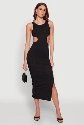 Womens Rib Knit Side Cut Out Maxi Dress,