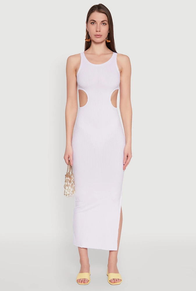 Womens Rib Knit Side Cut Out Maxi Dress, M