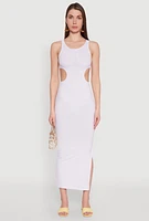 Womens Rib Knit Side Cut Out Maxi Dress, M