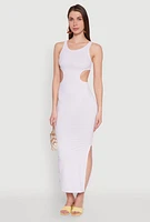 Womens Rib Knit Side Cut Out Maxi Dress, M