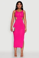 Womens Rib Knit Side Cut Out Maxi Dress, L