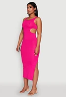 Womens Rib Knit Side Cut Out Maxi Dress, L
