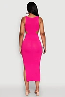 Womens Rib Knit Side Cut Out Maxi Dress, L