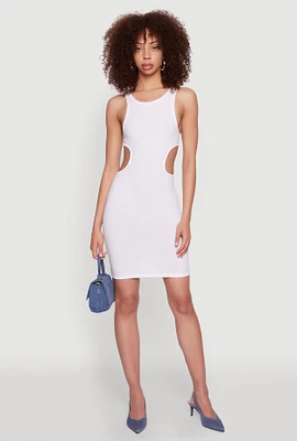 Womens Ribbed Knit Side Cut Out Mini Tank Dress,