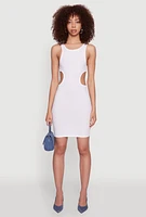 Womens Ribbed Knit Side Cut Out Mini Tank Dress,