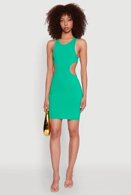 Womens Ribbed Knit Side Cut Out Mini Tank Dress,