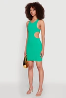 Womens Ribbed Knit Side Cut Out Mini Tank Dress, S