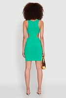 Womens Ribbed Knit Side Cut Out Mini Tank Dress, Green, Size M