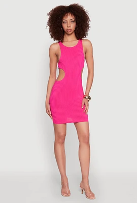 Womens Ribbed Knit Side Cut Out Mini Tank Dress,