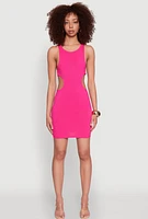 Womens Ribbed Knit Side Cut Out Mini Tank Dress, Pink, Size S