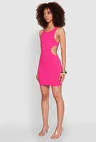 Womens Ribbed Knit Side Cut Out Mini Tank Dress, Pink, Size S